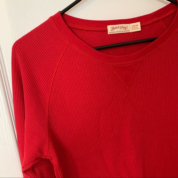 Red long sleeve waffle knit top - Picture 3 of 5